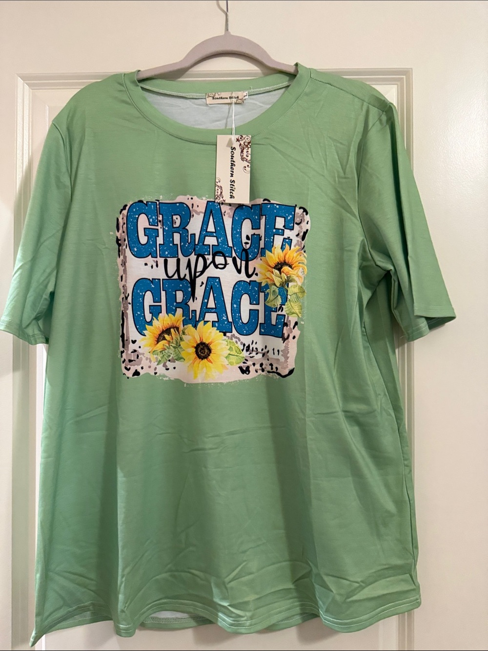 Grace Upon Grace Graphic Tee - Light Green Sunflower Print